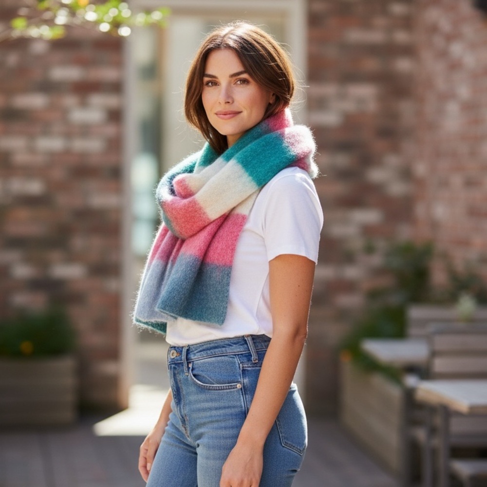 Colorful Plaid Women's Scarf - Picture 3 of 10